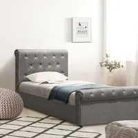 Brooklyn Single Chesterfield Bed Frame with Diamante - Grey, Linen