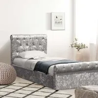 Brooklyn Single Chesterfield Bed Frame with Diamante - Silver, Velvet