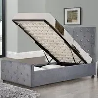 Brooklyn Single Chesterfield Ottoman Bed with Diamante - Grey, Velvet