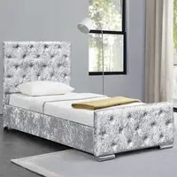 Brooklyn Single Chesterfield Ottoman Bed with Diamante - Silver, Velvet