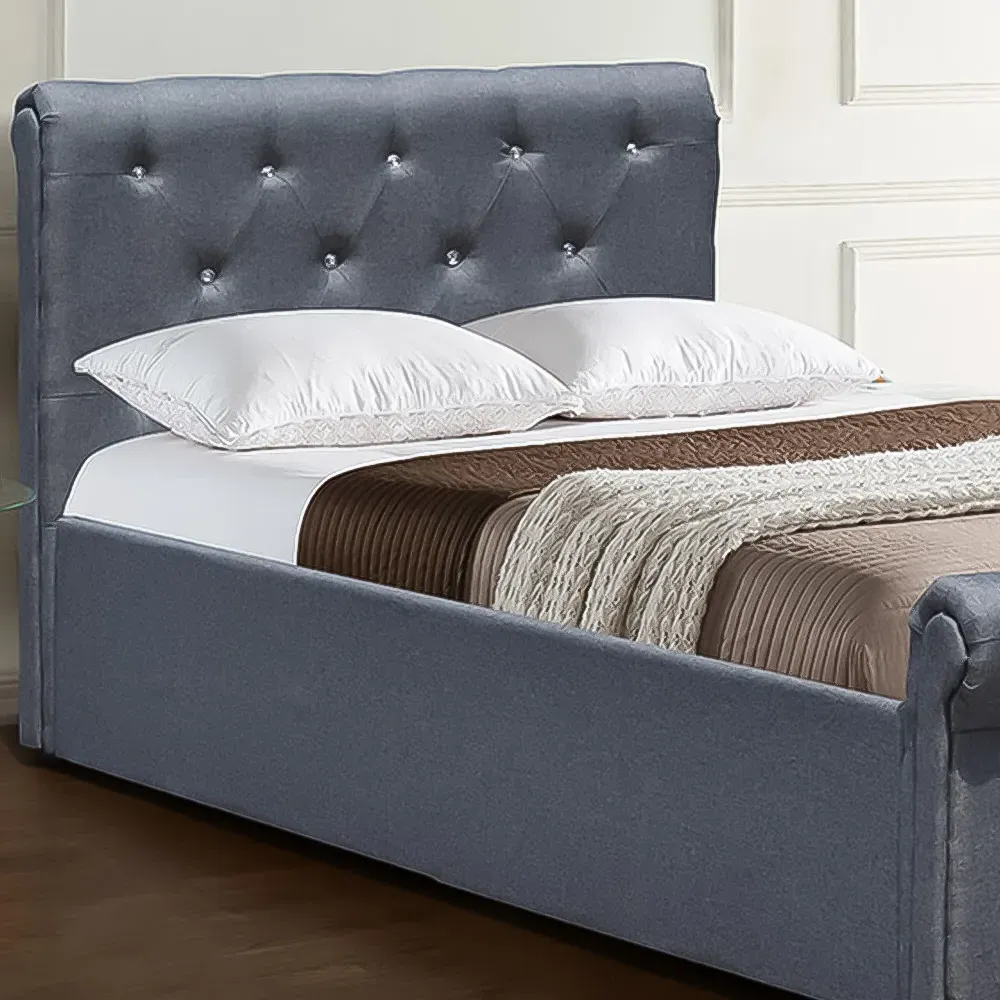 Brooklyn Single Chesterfield Sleigh Bed Frame - Silver, Linen