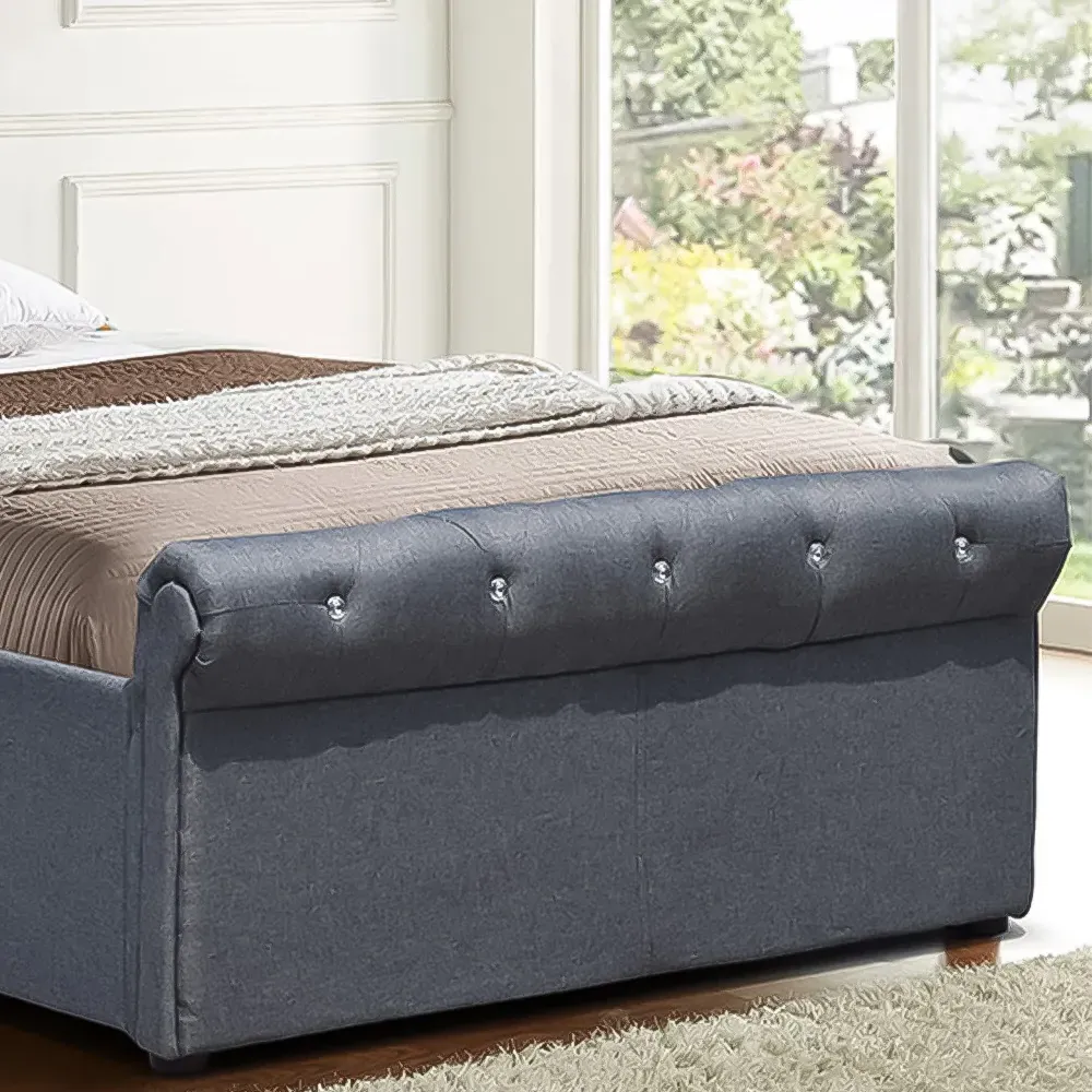 Brooklyn Single Chesterfield Sleigh Bed Frame - Silver, Linen