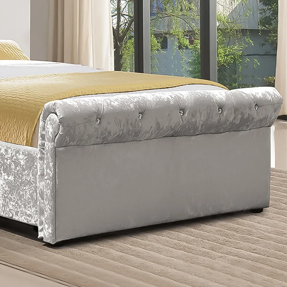 Brooklyn Single Chesterfield Sleigh Bed Frame - Silver, Velvet