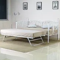 Brooklyn Single Day Bed with Crystal Finials and Trundle - White, Metal