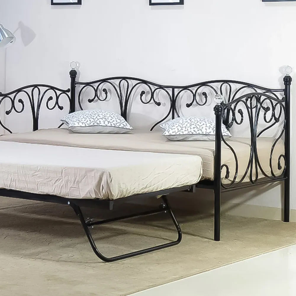 Brooklyn Single Day Bed with Crystal Finials - Black, Metal