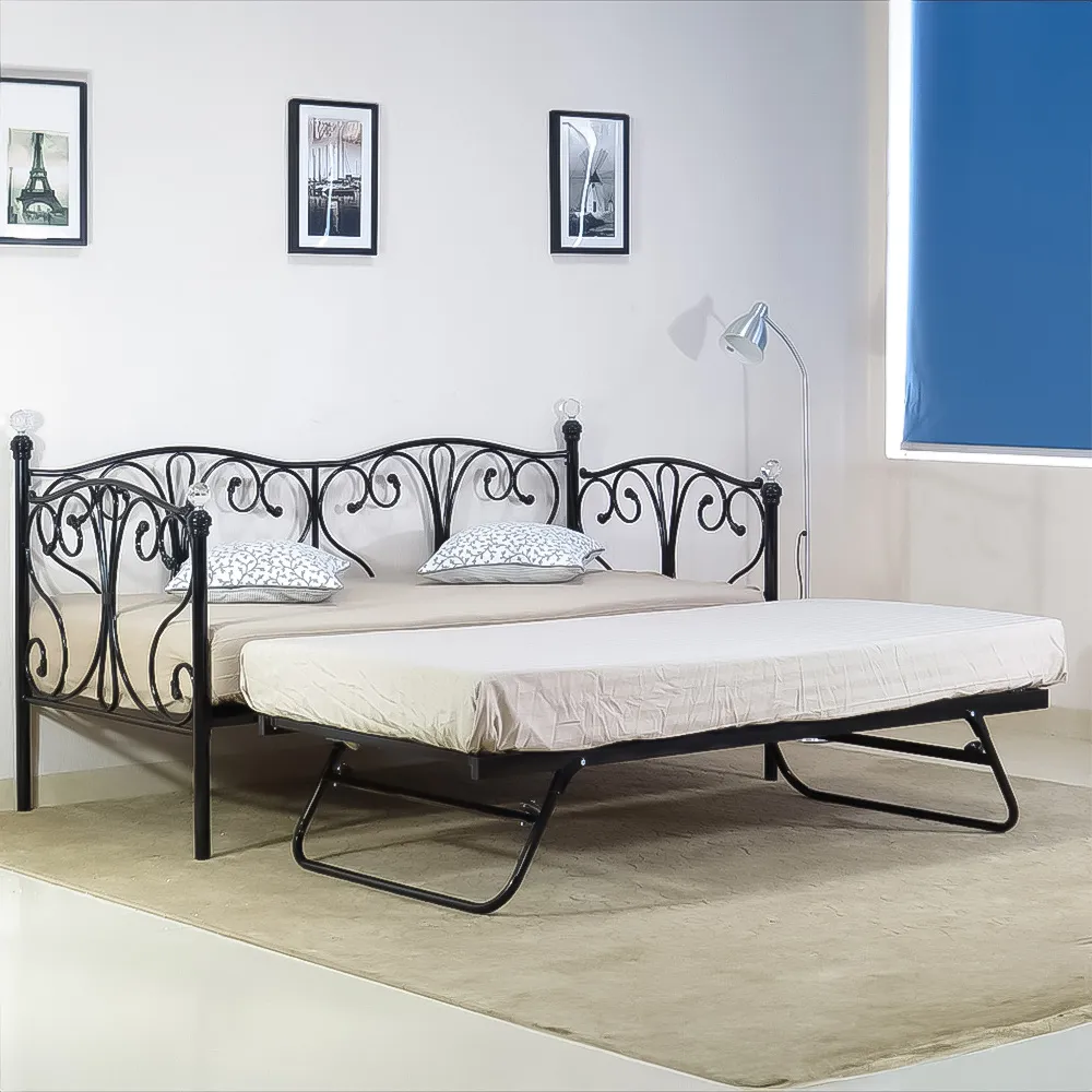 Brooklyn Single Day Bed with Crystal Finials - Black, Metal image