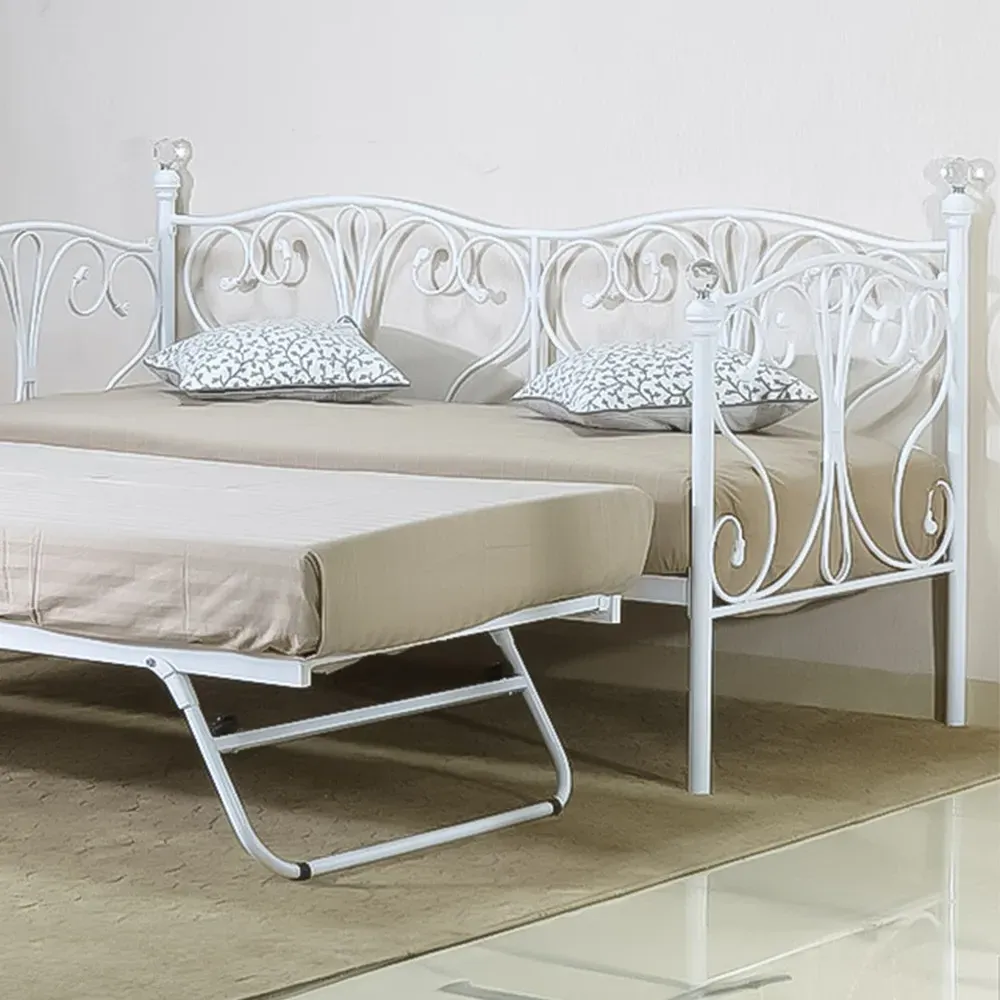 Brooklyn Single Day Bed with Crystal Finials - White, Metal