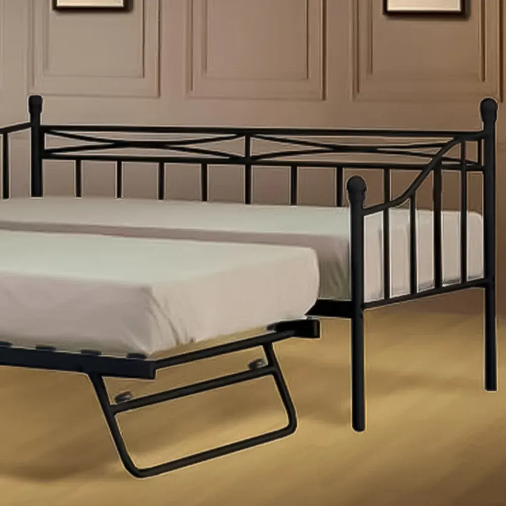 Brooklyn Single Day Bed with Trundle - Black, Metal