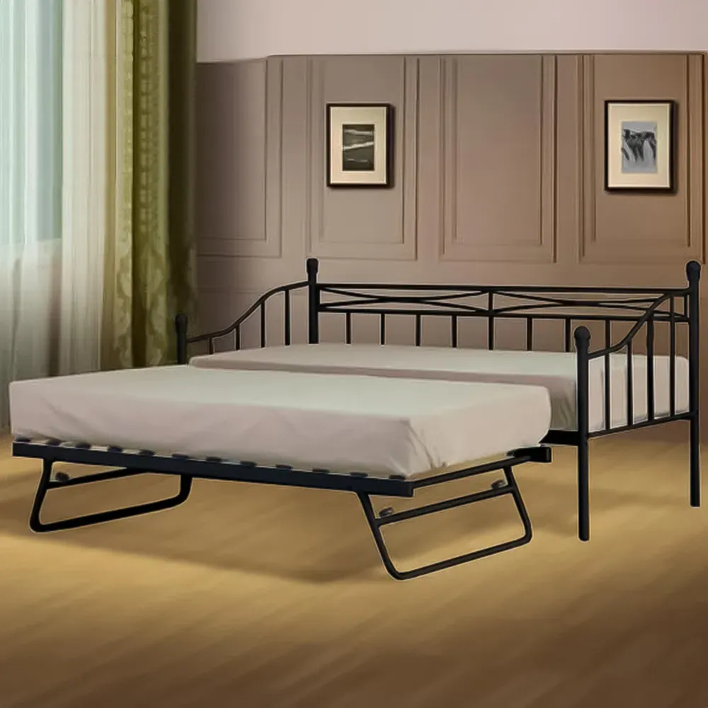 Brooklyn Single Day Bed with Trundle - Black, Metal image