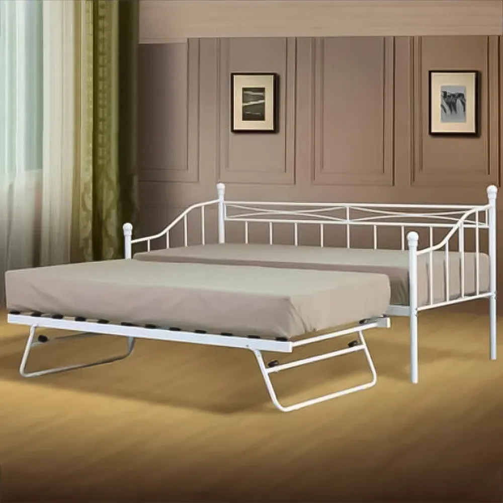 Brooklyn Single Day Bed with Trundle - White, Metal