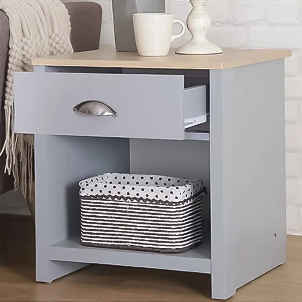 Brooklyn Single Drawer Lamp Table - Grey, Oak