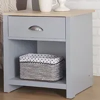 Brooklyn Single Drawer Lamp Table - Grey, Oak