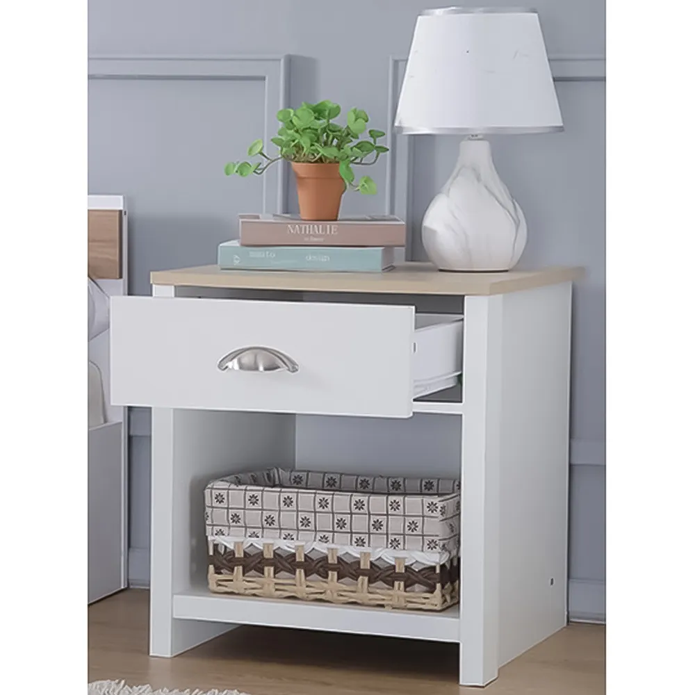 Brooklyn Single Drawer Lamp Table - White, Oak