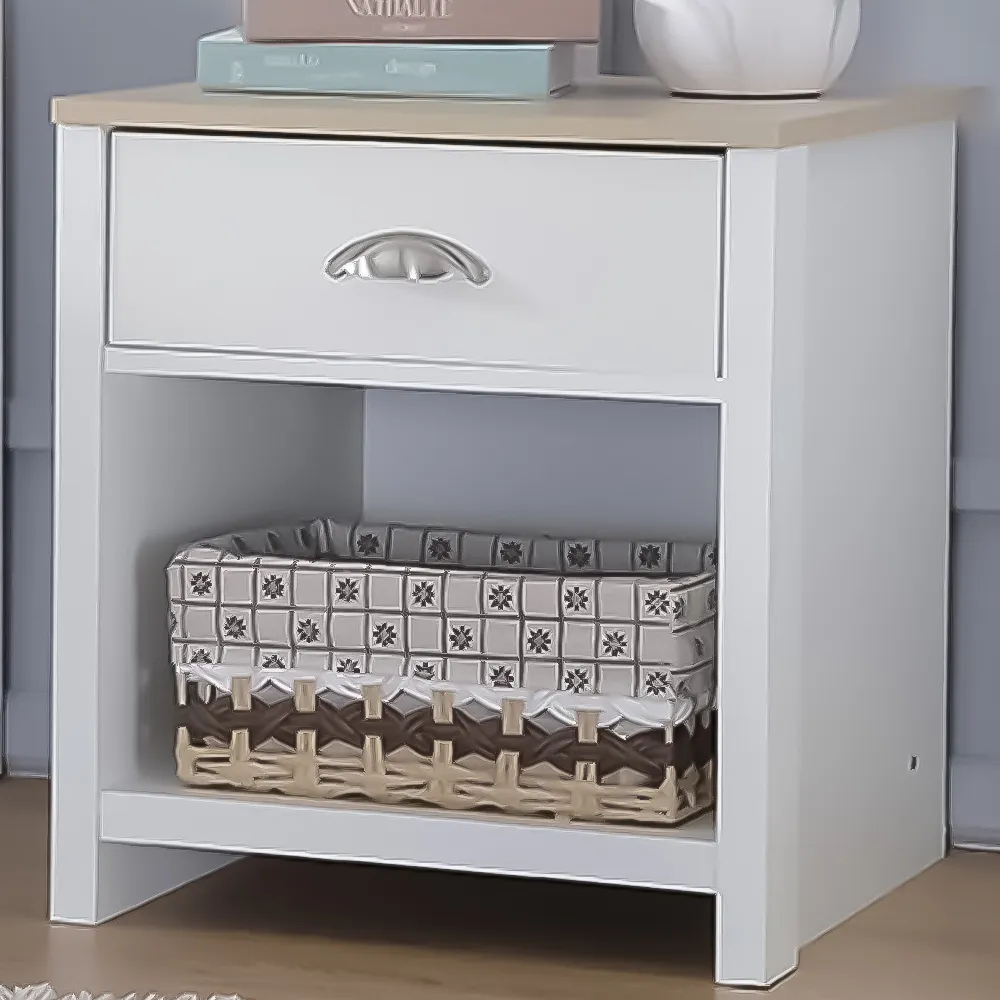 Brooklyn Single Drawer Lamp Table - White, Oak