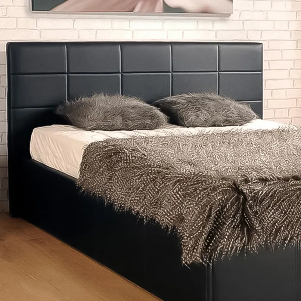 Brooklyn Single Ottoman Bed with Storage - Black, Faux Leather