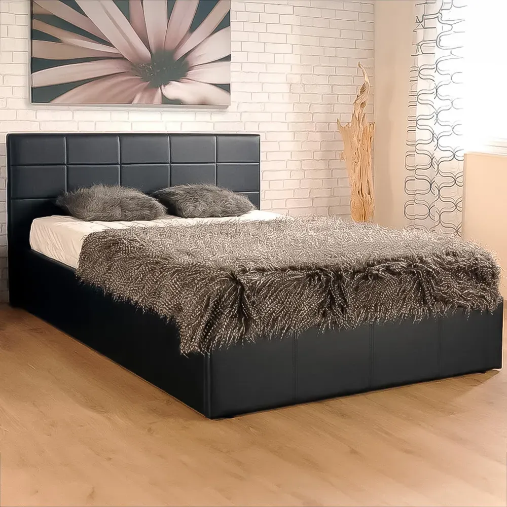 Brooklyn Single Ottoman Bed with Storage - Black, Faux Leather