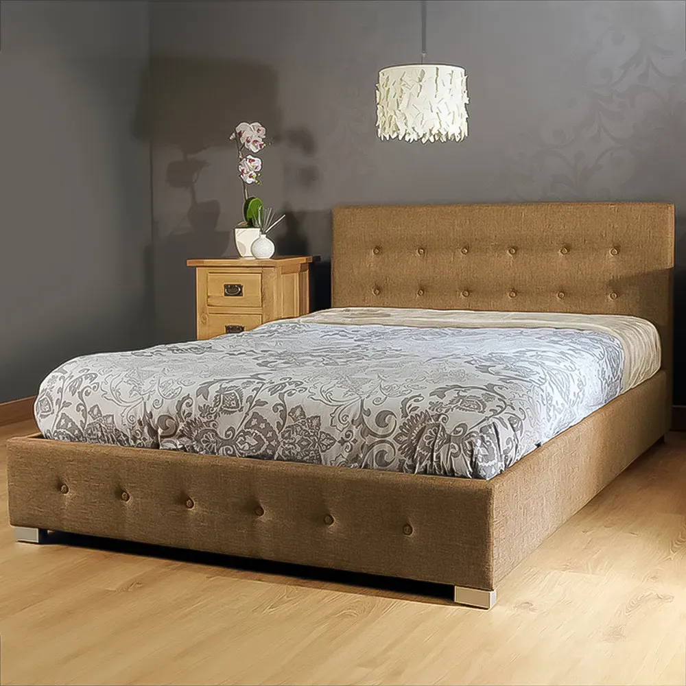 Brooklyn Single Ottoman Bed with Storage - Brown, Fabric