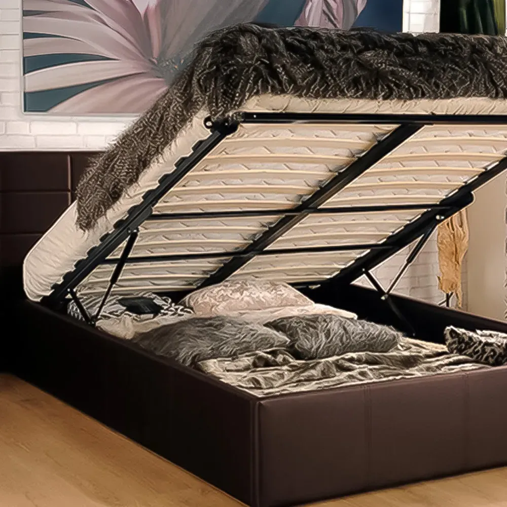 Brooklyn Single Ottoman Bed with Storage - Brown, Faux Leather