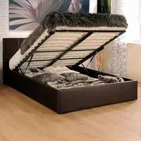 Brooklyn Single Ottoman Bed with Storage - Brown, Faux Leather