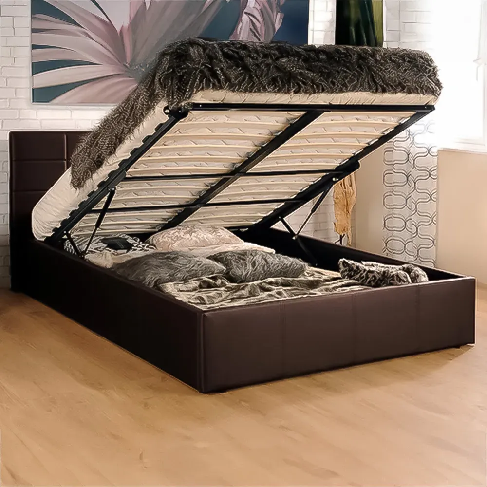 Brooklyn Single Ottoman Bed with Storage - Brown, Faux Leather