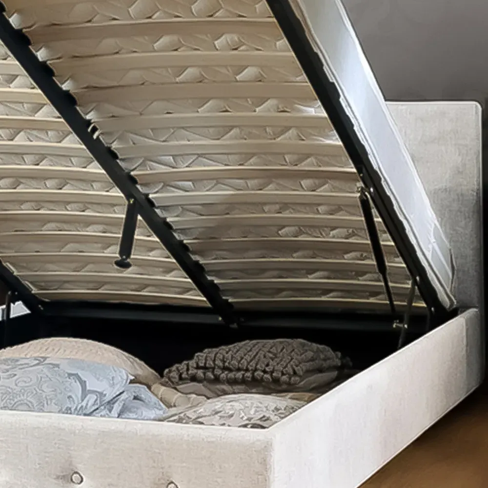 Brooklyn Single Ottoman Bed with Storage - Cream, Fabric