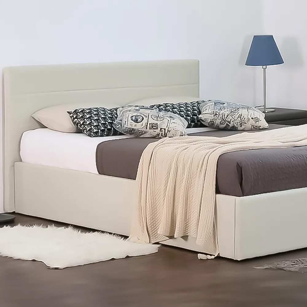 Brooklyn Single Ottoman Bed with Storage - Cream, Fabric