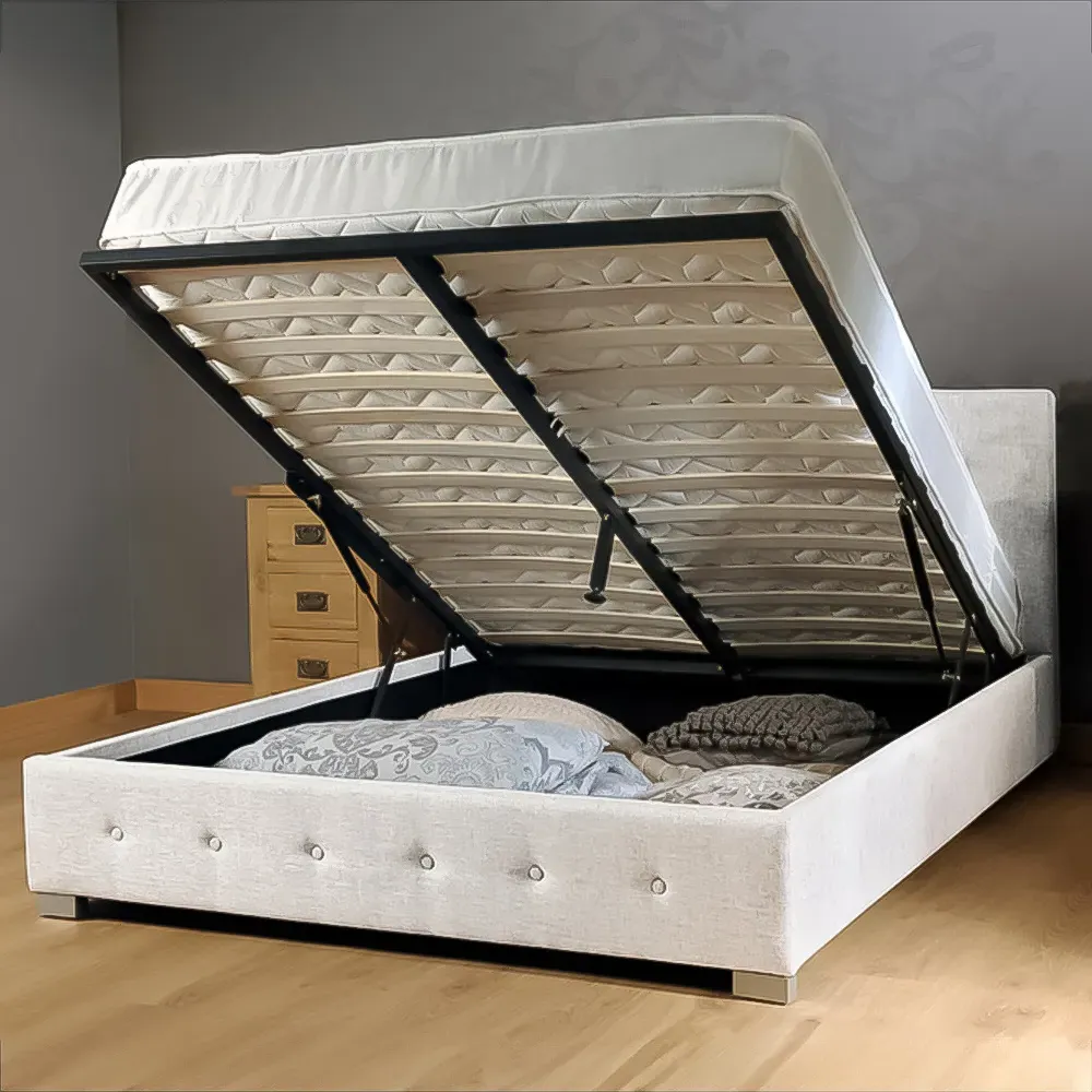 Brooklyn Single Ottoman Bed with Storage - Cream, Fabric