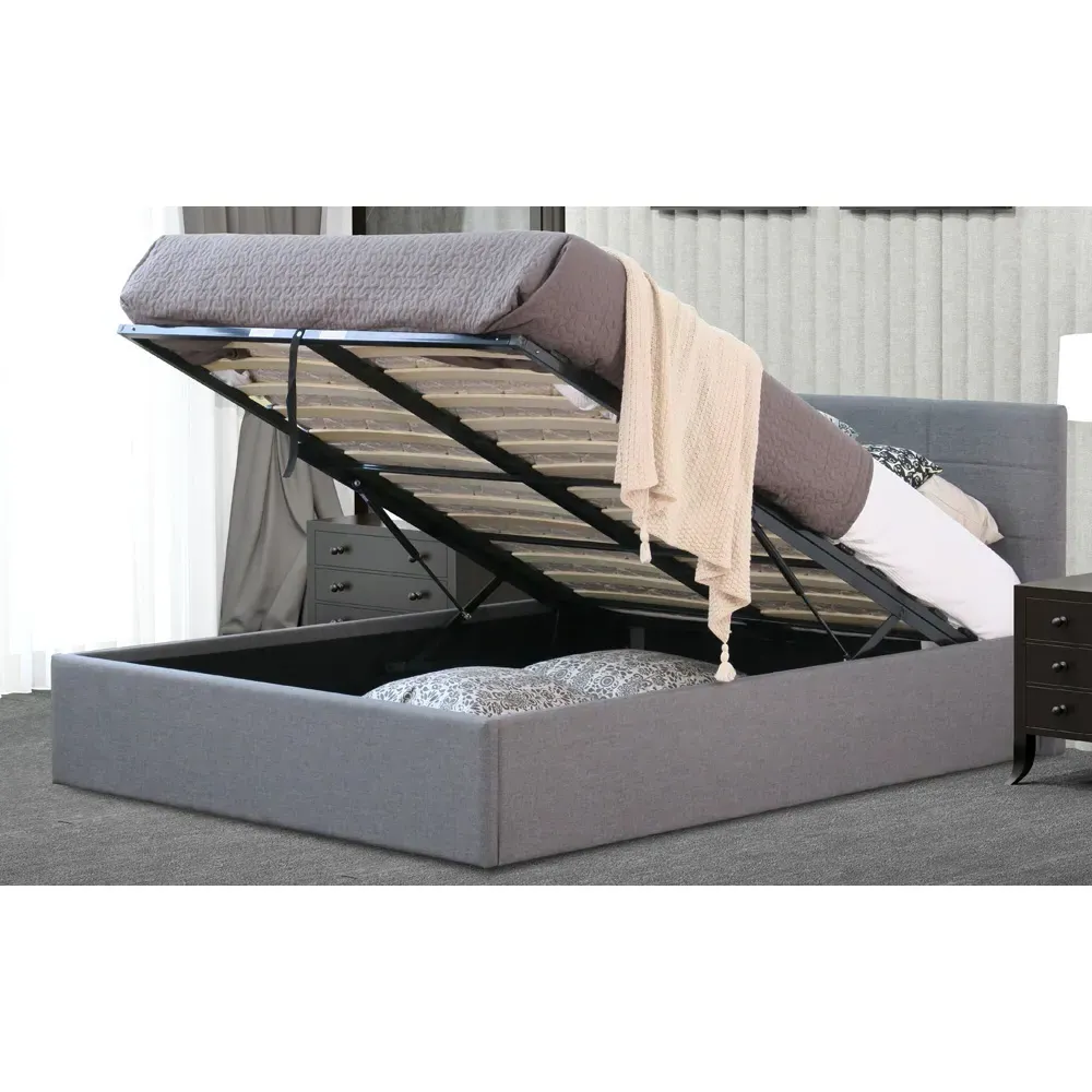 Brooklyn Single Ottoman Bed with Storage - Grey, Fabric