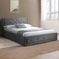 Brooklyn Single Ottoman Storage Bed with Diamante - Grey, Fabric