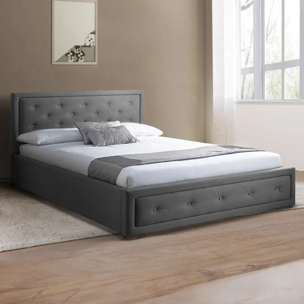 Brooklyn Single Ottoman Storage Bed with Diamante - Grey, Fabric