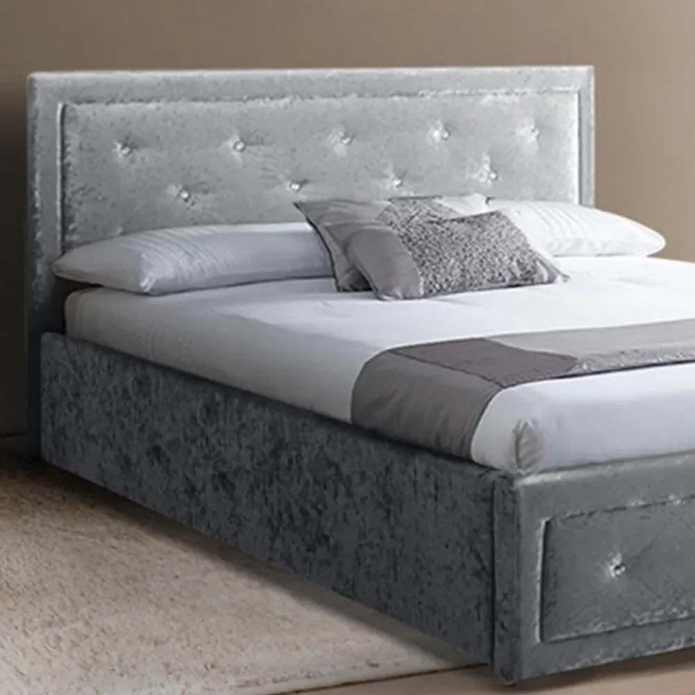 Brooklyn Single Ottoman Storage Bed with Diamante - Silver, Fabric
