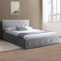 Brooklyn Single Ottoman Storage Bed with Diamante - Silver, Fabric
