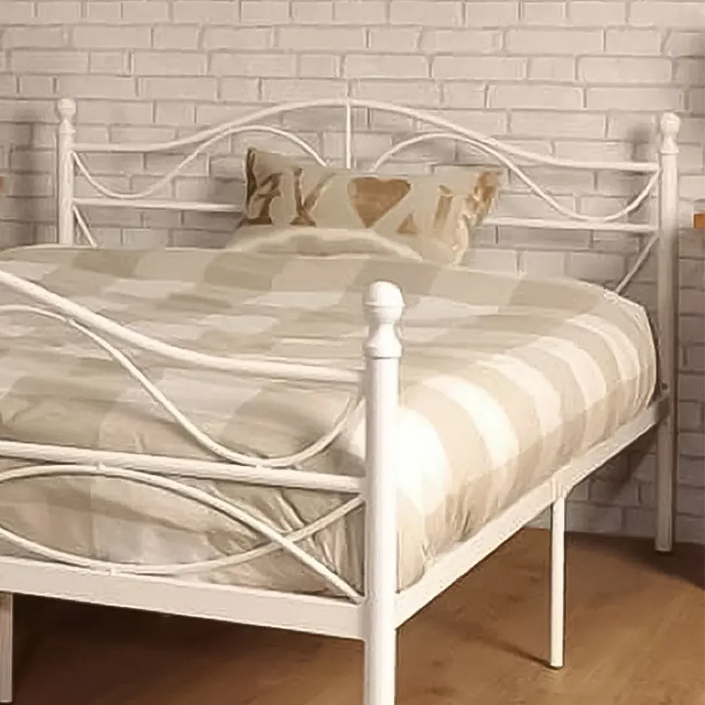 Brooklyn Single Scroll Effect Metal Bed Frame - White