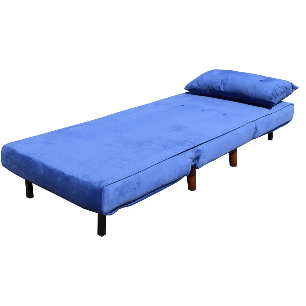 Brooklyn Single Seater Pull Out Sofa Bed - Navy, Velvet
