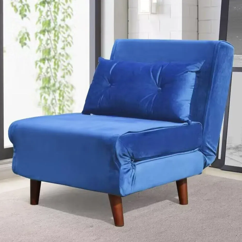 Brooklyn Single Seater Pull Out Sofa Bed - Navy, Velvet image