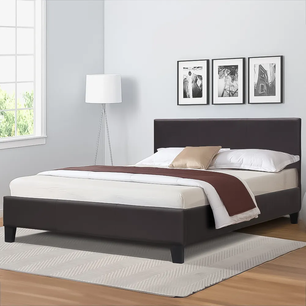 Brooklyn Single Sleigh Bed Frame - Brown, Faux Leather