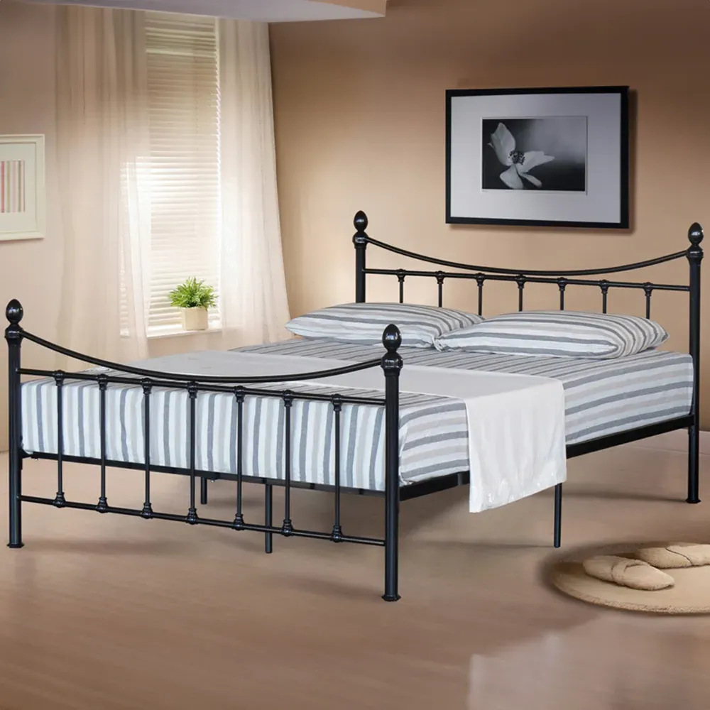 Brooklyn Small Double Metal Bed with Finials - Black
