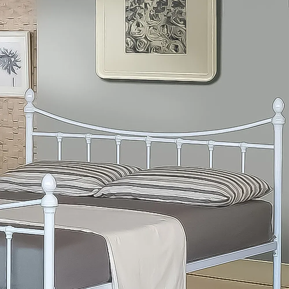 Brooklyn Small Double Metal Bed with Finials - White