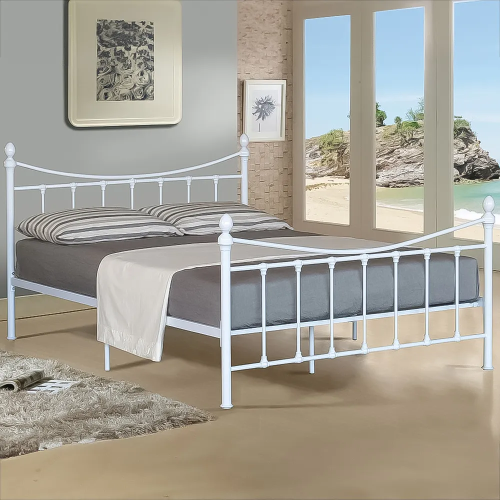 Brooklyn Small Double Metal Bed with Finials - White