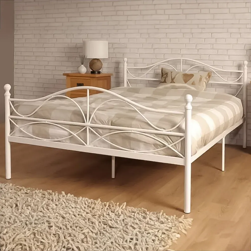 Brooklyn Small Double Scroll Effect Metal Bed Frame - White