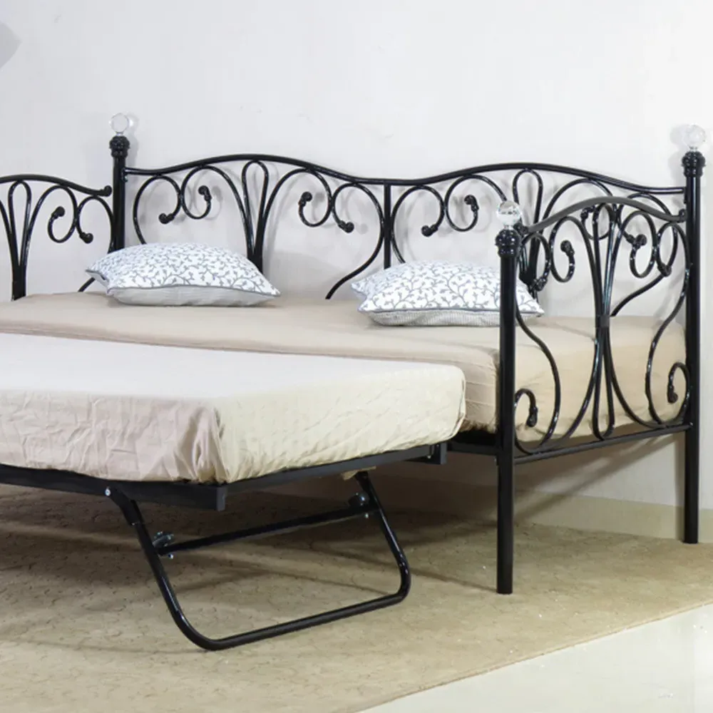 Brooklyn Small Single Day Bed with Trundle - Black, Metal