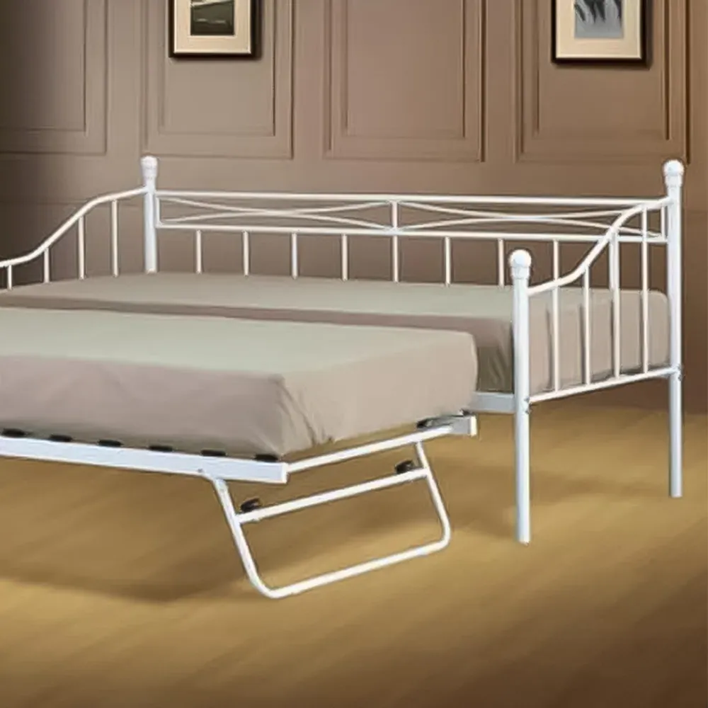 Brooklyn Small Single Day Bed with Trundle - White, Metal