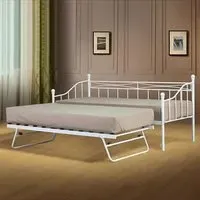 Brooklyn Small Single Day Bed with Trundle - White, Metal