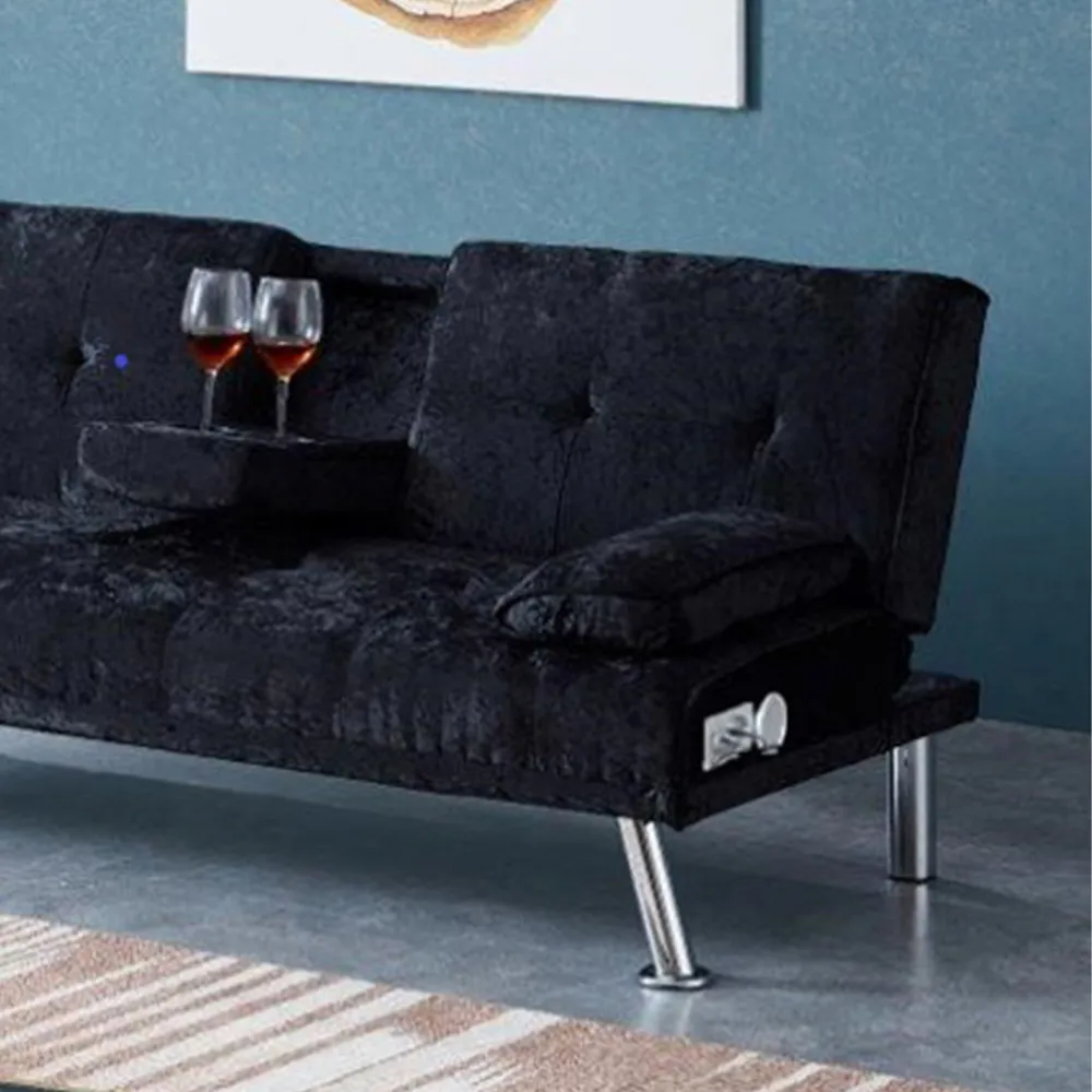 Brooklyn Verona Double Sofa Bed with Bluetooth - Black, Velvet