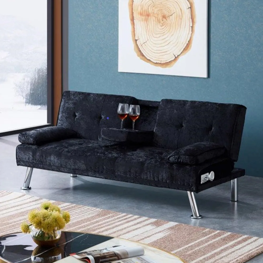 Brooklyn Verona Double Sofa Bed with Bluetooth - Black, Velvet