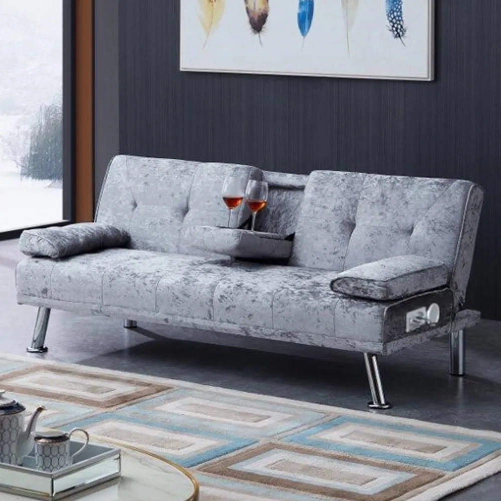 Brooklyn Verona Double Sofa Bed with Bluetooth - Grey, Velvet image