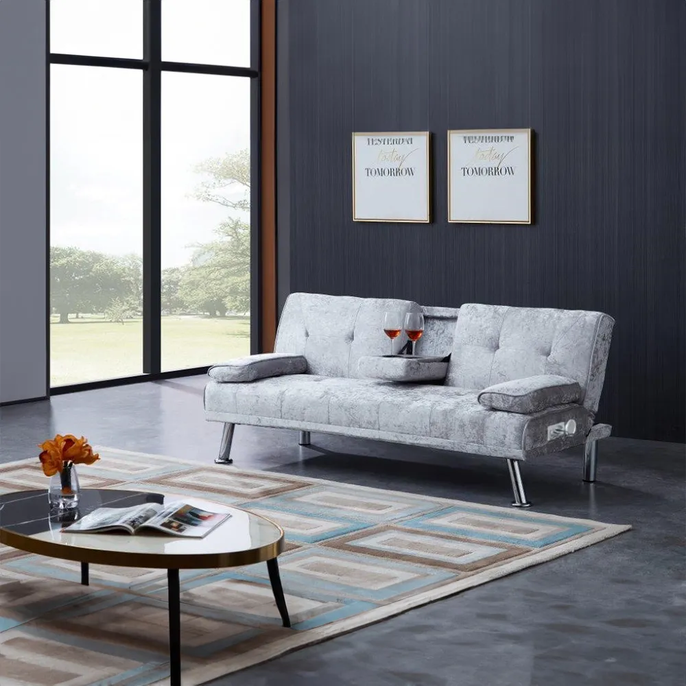 Brooklyn Verona Double Sofa Bed with Bluetooth - Silver, Velvet