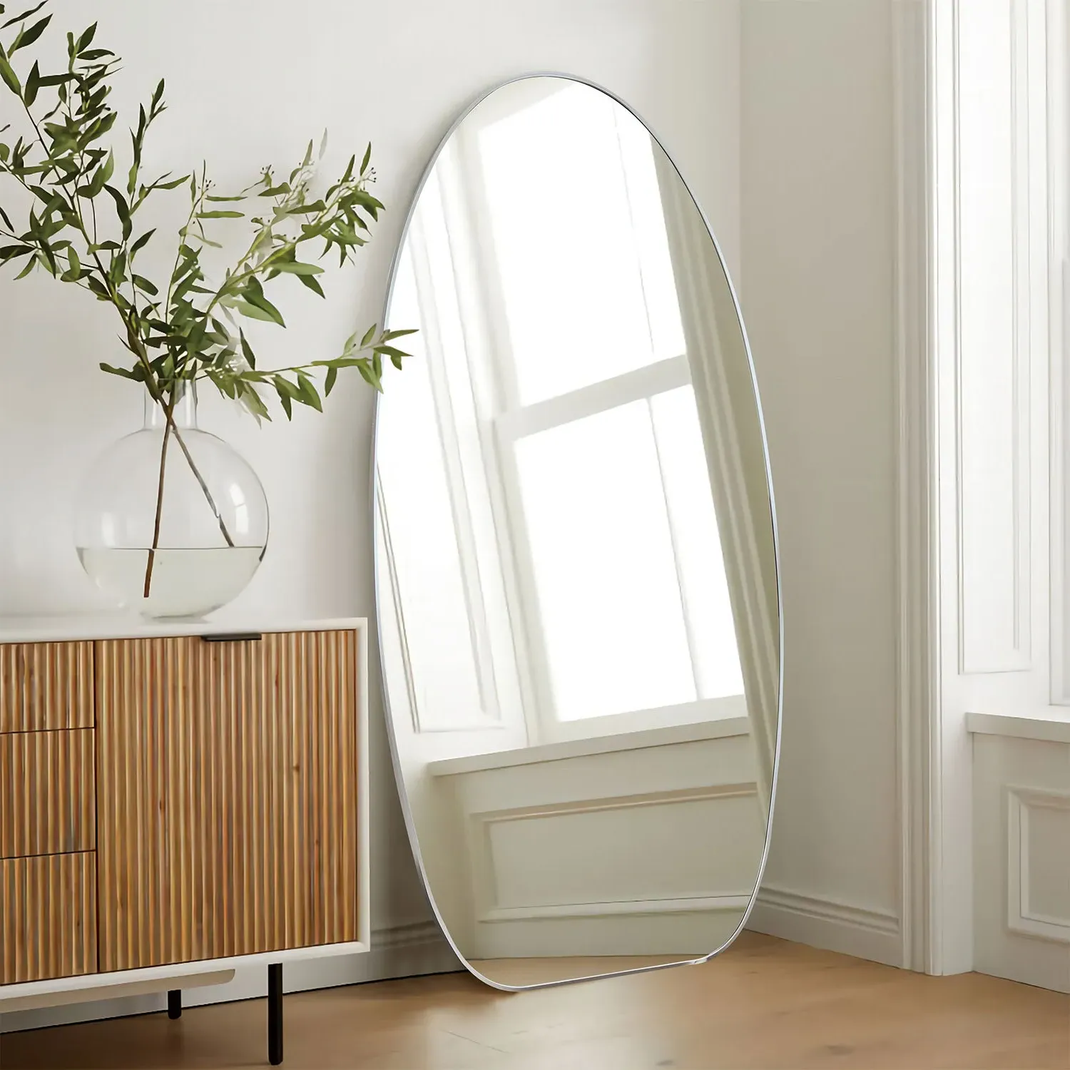 Brushed Long Oval Mirror - Silver