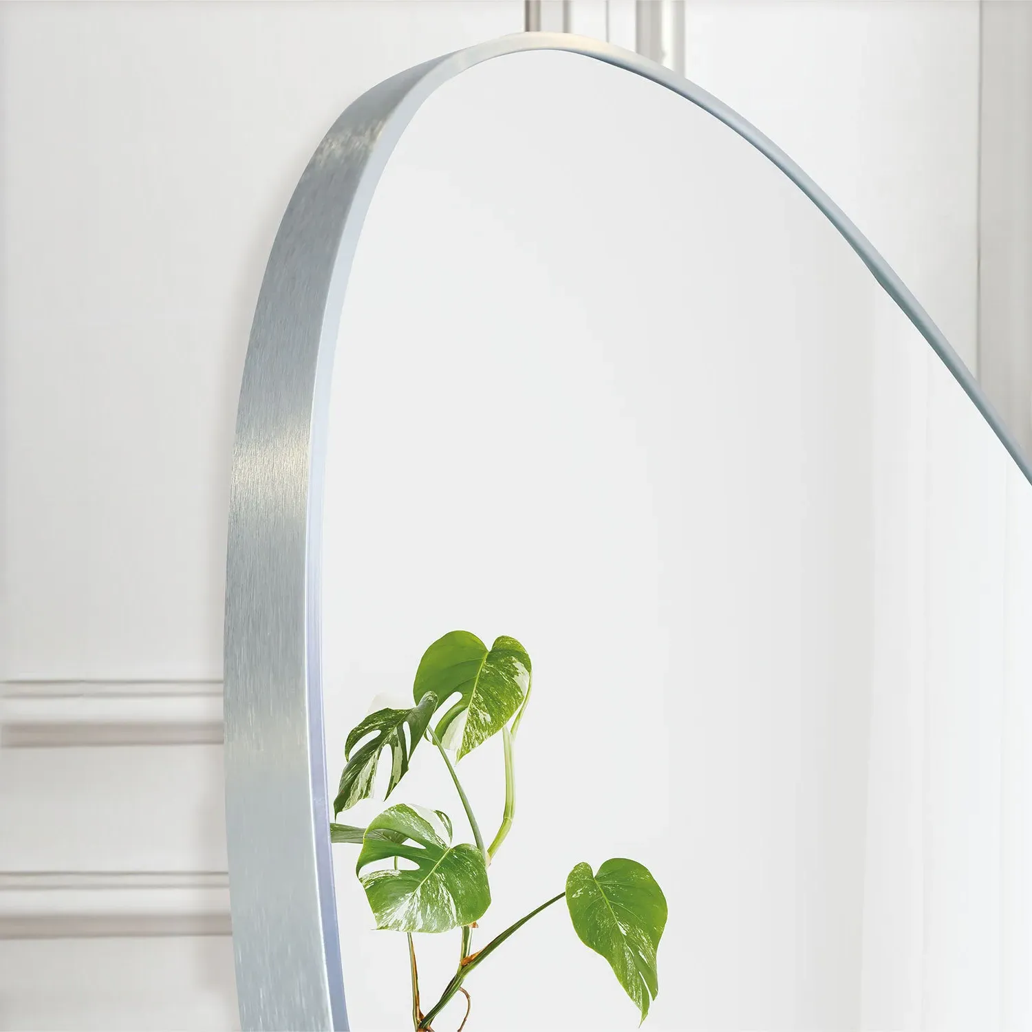 Brushed Long Oval Mirror - Silver