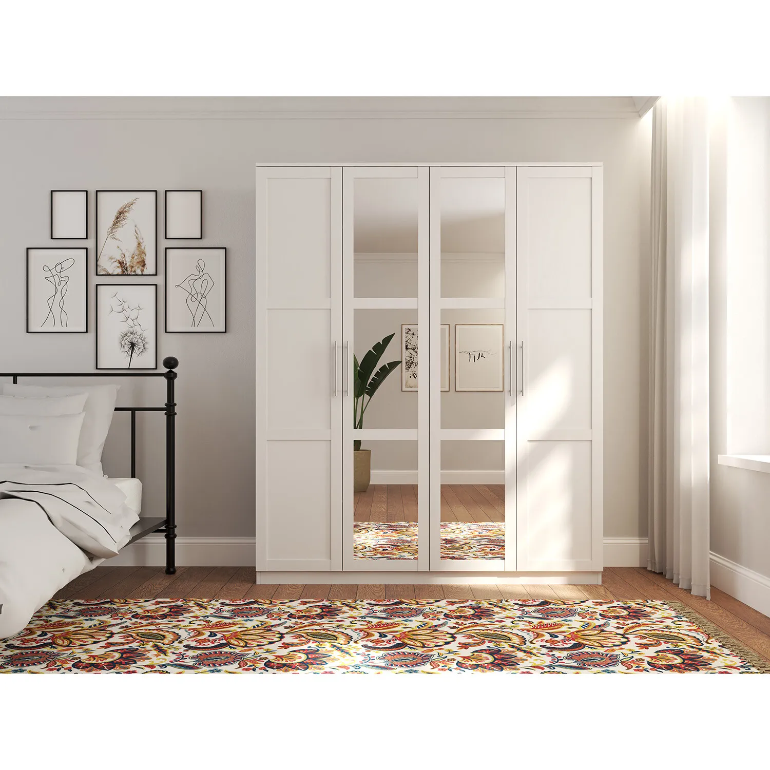 Burford 4 Door Wardrobe with Mirror - White